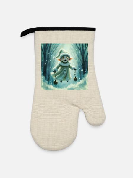 Winterelf mit Glocken - Ofenhandschuh mit Gummibeschichtung - Leinen/Schwarz