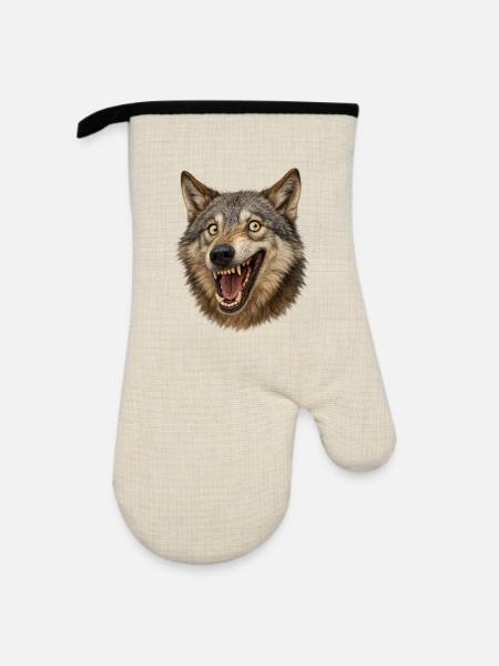 Wolfskopf Wildes Maul - Ofenhandschuh mit Gummibeschichtung - Leinen/Schwarz