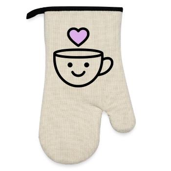 Good morning mug with a heart for you - Oven glove with rubber coating - linen/black  - Front
