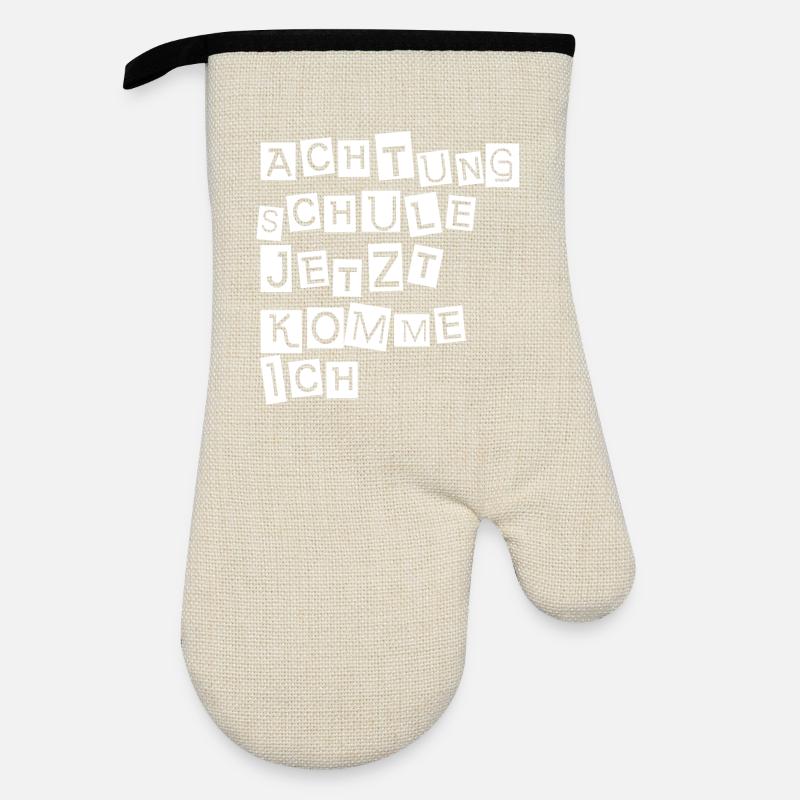 Attention school, here I come - Oven glove with rubber coating - linen/black 