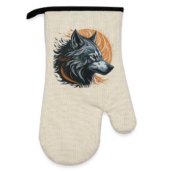 Loup noir sous lune dorée - Gant de cuisine avec revêtement en caoutchouc - lin/noir  - Devant