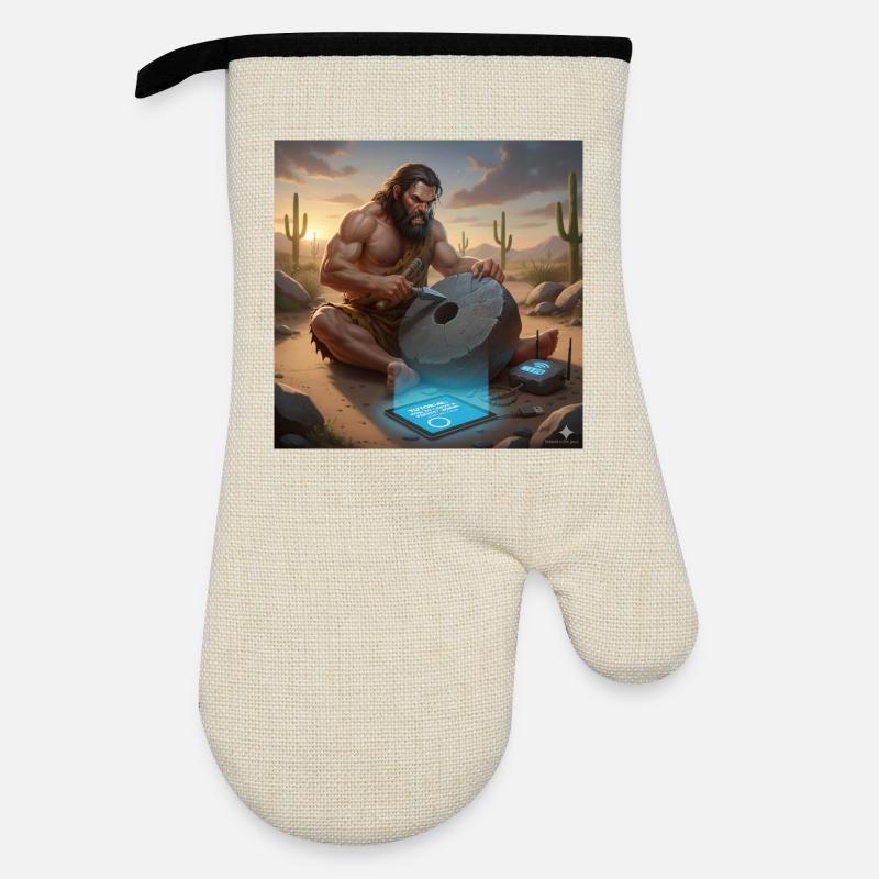 Caveman Tech Support - The First Tutorial - Oven glove with rubber coating - linen/black 