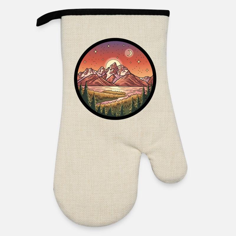 Mondscheingebirge Rundpatch - Ofenhandschuh mit Gummibeschichtung - Leinen/Schwarz 