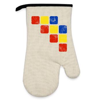 Colors Ornament Pattern - Basic Colors - Oven glove with rubber coating - linen/black  - Front