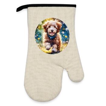 Aussiedoodle in the sunshine - Oven glove with rubber coating - linen/black  - Front
