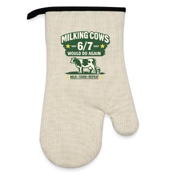 Milking Cows 6/7 Farmer Humor Farm Shirt - Oven glove with rubber coating - linen/black  - Front