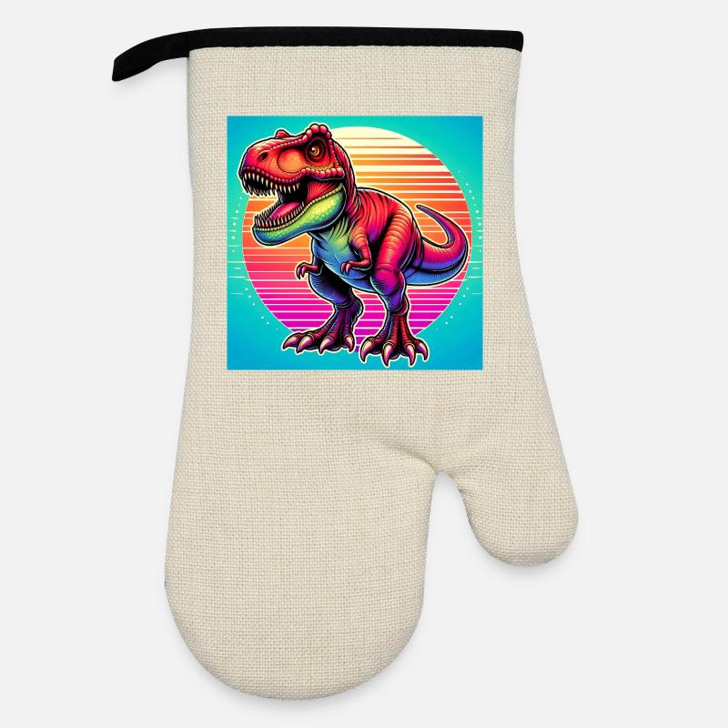 Dinosaurier - Ofenhandschuh mit Gummibeschichtung - Leinen/Schwarz 