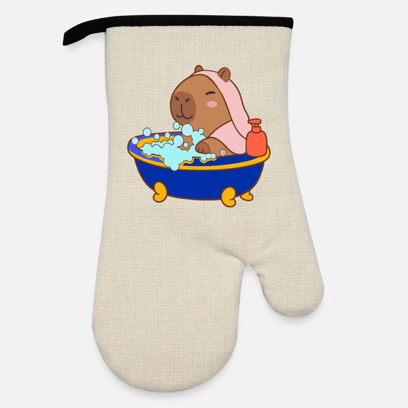 Bear Bubble Bath Cozy Cartoon Splash & Chill - Oven glove with rubber coating - linen/black 
