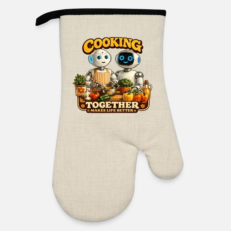 Roboter kochen gemeinsam - Ofenhandschuh mit Gummibeschichtung - Leinen/Schwarz