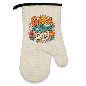 Good Vibe's einziges Retro-Floral - Ofenhandschuh mit Gummibeschichtung - Leinen/Schwarz  - Vorne