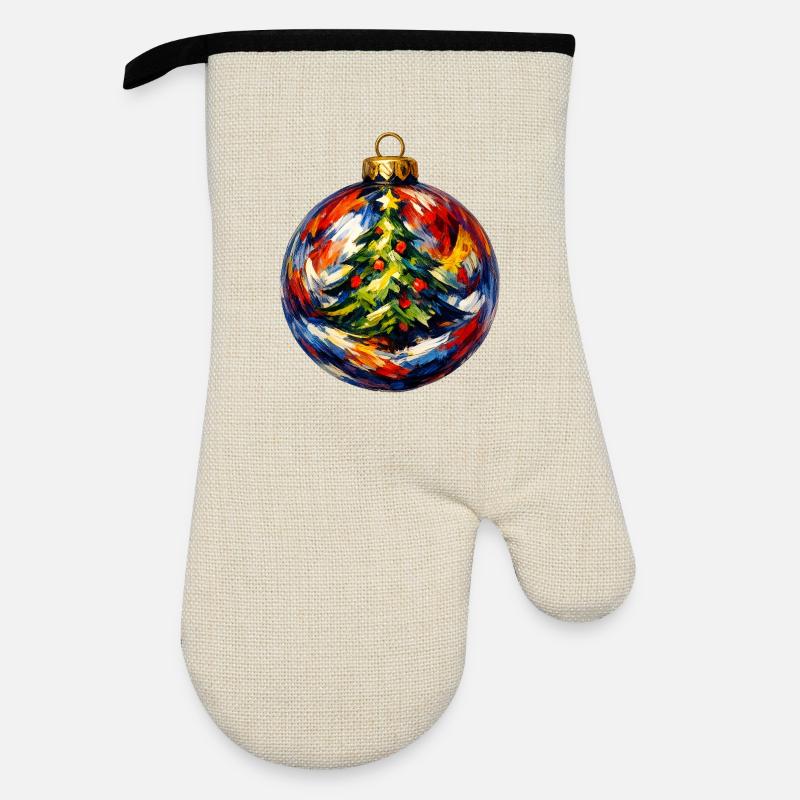 Weihnachtskugel mit Tannenbaummotiv - Ofenhandschuh mit Gummibeschichtung - Leinen/Schwarz