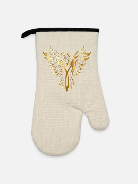 Goldener Phönix - Ofenhandschuh mit Gummibeschichtung - Leinen/Schwarz 