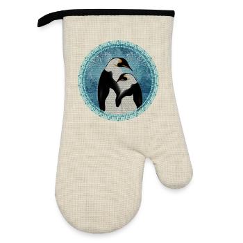 two magical penguins in mosaic style - Oven glove with rubber coating - linen/black  - Front