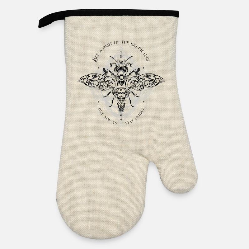Bee psychedelic geometry pattern cool saying - Oven glove with rubber coating - linen/black 