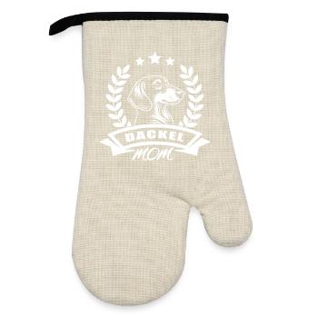 Design « Maman teckel » avec bannière et couronne de blé - Gant de cuisine avec revêtement en caoutchouc - lin/noir  - Devant