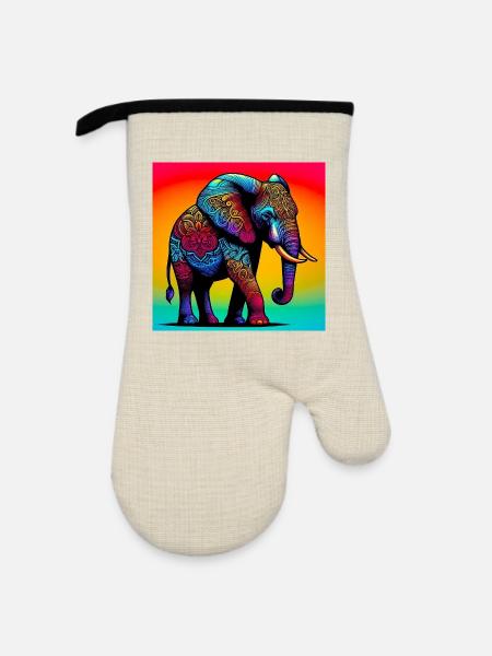 Elefant - Ofenhandschuh mit Gummibeschichtung - Leinen/Schwarz 