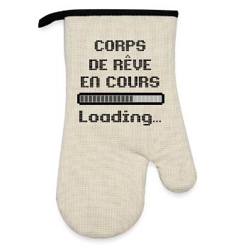 Dream Body Ongoing, Humor Geek Style Loading Pixel - Oven glove with rubber coating - linen/black  - Front