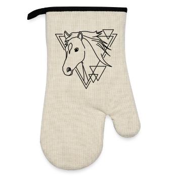Cheval en forme géométrique - Conception d’art au trait - Gant de cuisine avec revêtement en caoutchouc - lin/noir  - Devant