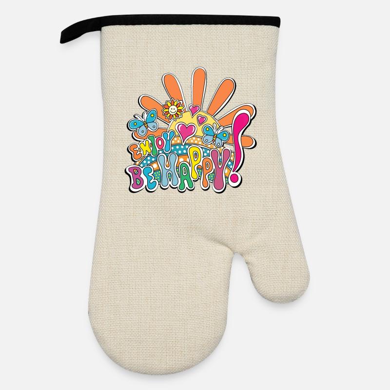 Bunte Freude Illustration - Ofenhandschuh mit Gummibeschichtung - Leinen/Schwarz 
