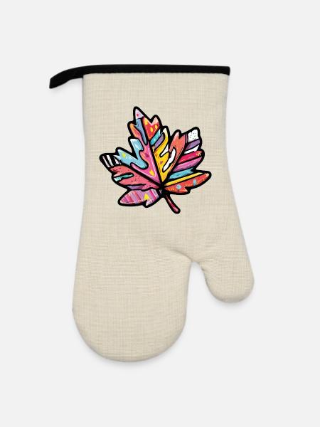 Ahorn Blatt Bunt Herbst - Ofenhandschuh mit Gummibeschichtung - Leinen/Schwarz 