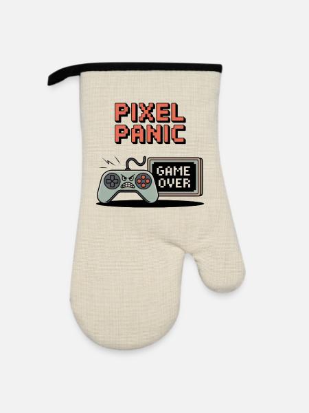 Pixel Panic – Game Over Rage Modus - Ofenhandschuh mit Gummibeschichtung - Leinen/Schwarz 