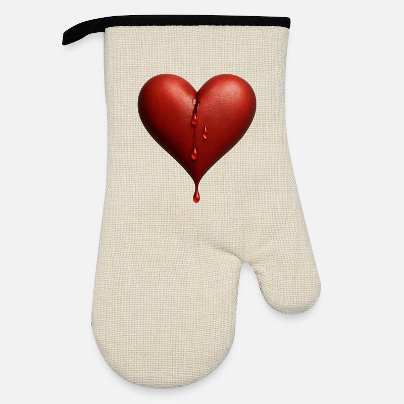 Weeping heart - Oven glove with rubber coating - linen/black 