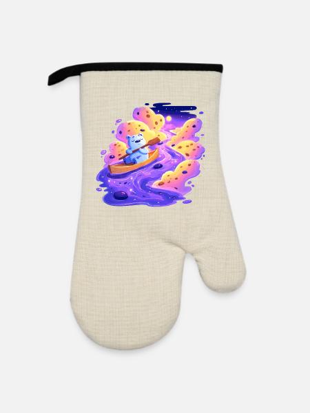 Panda Bootsfahrt im Lila Strudel - Ofenhandschuh mit Gummibeschichtung - Leinen/Schwarz 