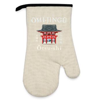 Otsu, Shiga Prefecture, Japan Omi-jingu Drawing - Oven glove with rubber coating - linen/black  - Front