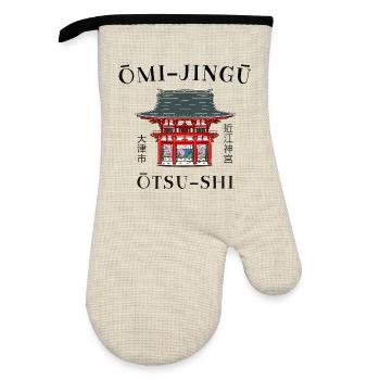 Otsu, Shiga Prefecture, Japan Omi-jingu Drawing - Oven glove with rubber coating - linen/black  - Front