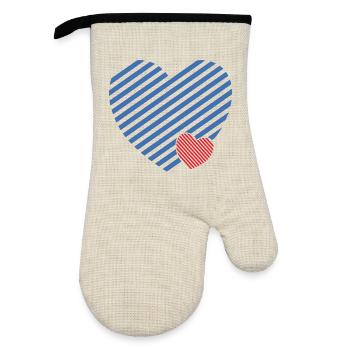 Double Heart - Design textile gift idea - Oven glove with rubber coating - linen/black  - Front