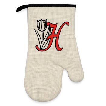 Buchstabe, Initiale, Blume - Ofenhandschuh mit Gummibeschichtung - Leinen/Schwarz  - Vorne