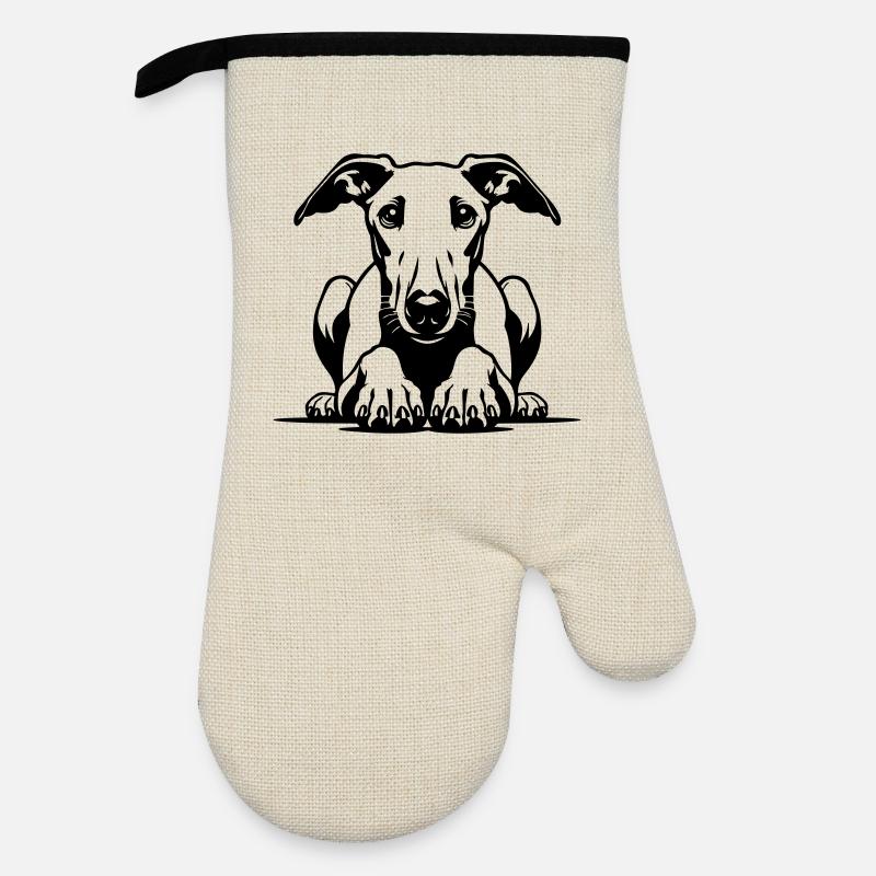 Whippet Head with Paws - Oven glove with rubber coating - linen/black