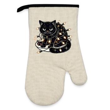Grumpy Christmas Cat. Meow but please without tinsel - Oven glove with rubber coating - linen/black  - Front