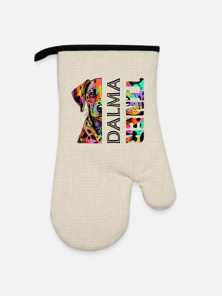 Farbenfroher Dalmatiner - Ofenhandschuh mit Gummibeschichtung - Leinen/Schwarz