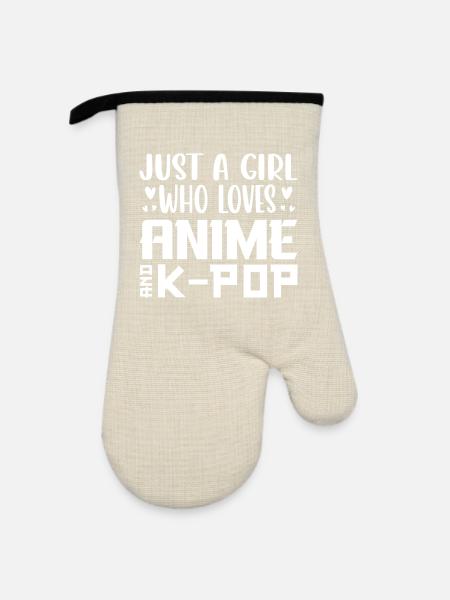 Anime und K-Pop: Mädchenliebe - Ofenhandschuh mit Gummibeschichtung - Leinen/Schwarz