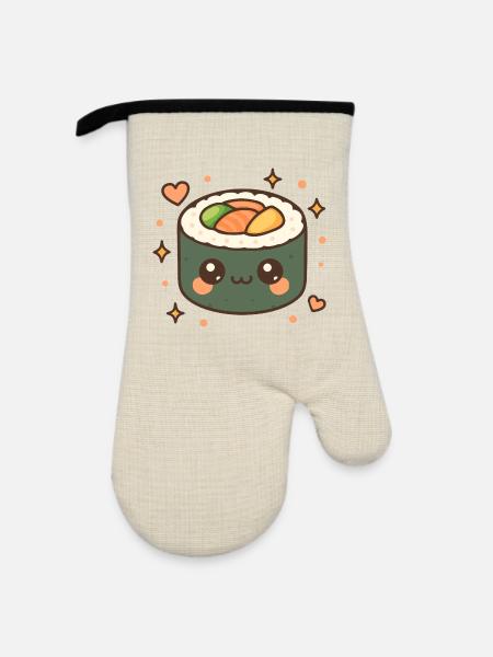 Sushi-Rolle passendes Sushi-Kostüm Sushi - Ofenhandschuh mit Gummibeschichtung - Leinen/Schwarz