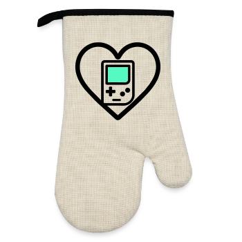 Retro Heart – Retro-Handheld-Konsole - Ofenhandschuh mit Gummibeschichtung - Leinen/Schwarz  - Vorne