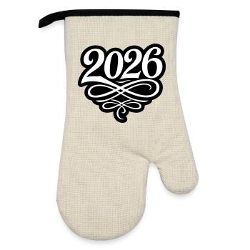 2026 year - Oven glove with rubber coating - linen/black  - Front