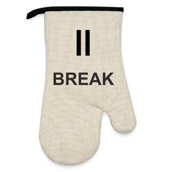 Pause sign "BREAK" – minimalist work & ch - Oven glove with rubber coating - linen/black  - Front
