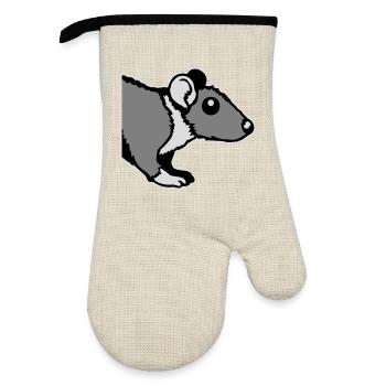 Rat Front Side Semi Curious Funny Rodent - Oven glove with rubber coating - linen/black  - Front