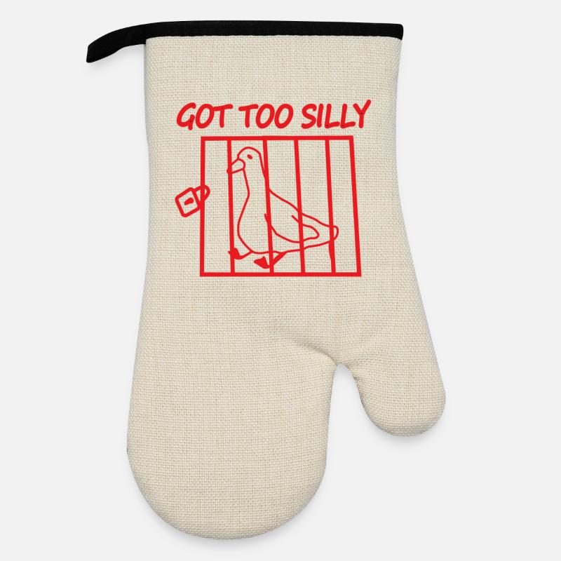 Red Bird in a Cage – Got Too Silly - Oven glove with rubber coating - linen/black 