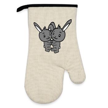 2 Bunnies Two Friends Team Crew Couple Hug Cute - Oven glove with rubber coating - linen/black  - Front