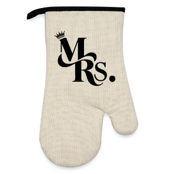 Mrs. & Krone, personalisierbar - Ofenhandschuh mit Gummibeschichtung - Leinen/Schwarz  - Vorne