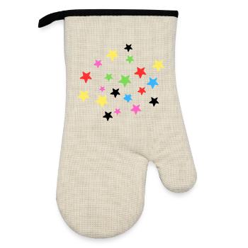 Colorful star explosion on fabric - Oven glove with rubber coating - linen/black  - Front