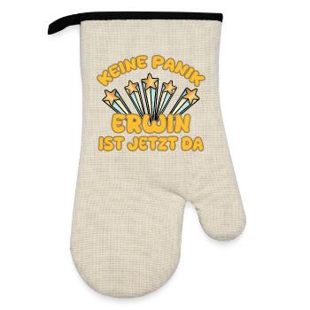 First name Erwin - Oven glove with rubber coating - linen/black  - Front
