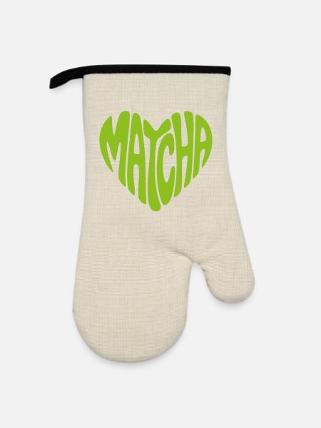 Matcha Herz Form - Ofenhandschuh mit Gummibeschichtung - Leinen/Schwarz