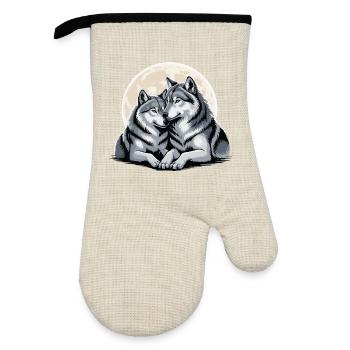 Couple de loups Amour Saint-Valentin - Gant de cuisine avec revêtement en caoutchouc - lin/noir  - Devant