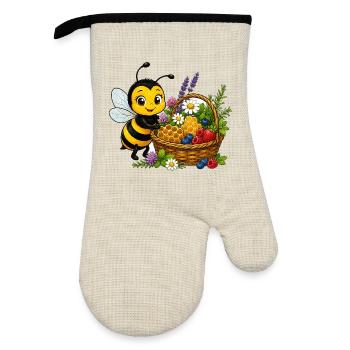 abeille, apiculteur, nid d’abeille, fleurs, insecte des prairies, - Gant de cuisine avec revêtement en caoutchouc - lin/noir  - Devant