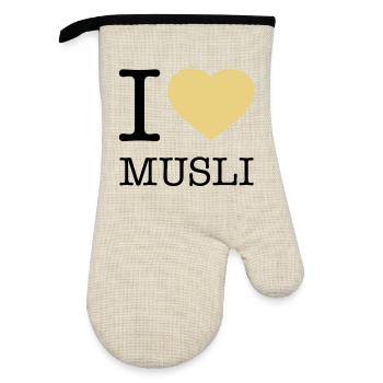 I LOVE MUSLI Müsli - Ofenhandschuh mit Gummibeschichtung - Leinen/Schwarz  - Vorne