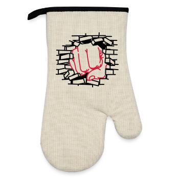 Fist dick, fist, beating - Oven glove with rubber coating - linen/black  - Front